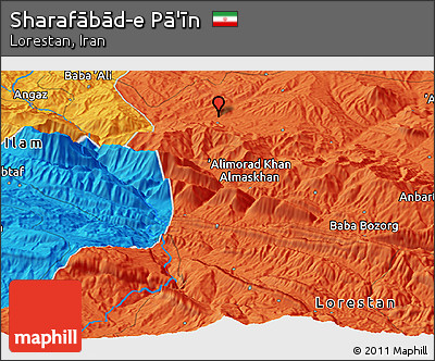 Political Panoramic Map of Sharafābād-e Pā'īn