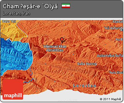 Political Panoramic Map of Cham Ḩeşār-e `Olyā