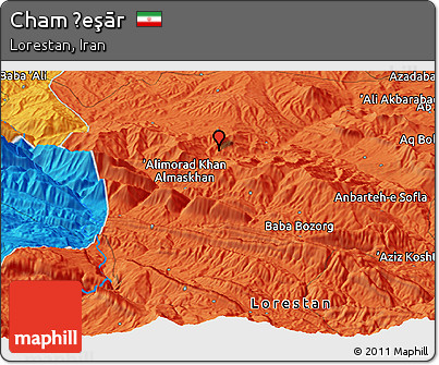 Political Panoramic Map of Cham Ḩeşār