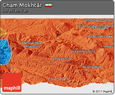 Political Panoramic Map of Cham Mokhtār