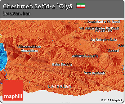 Political Panoramic Map of Cheshmeh Sefīd-e `Olyā