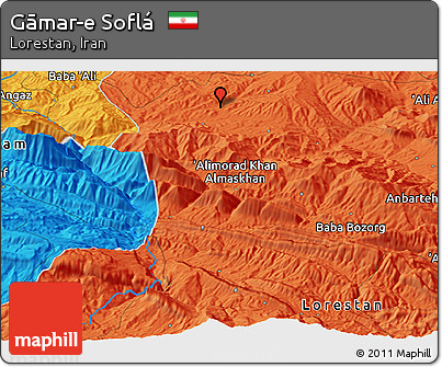 Political Panoramic Map of Gāmar-e Soflá