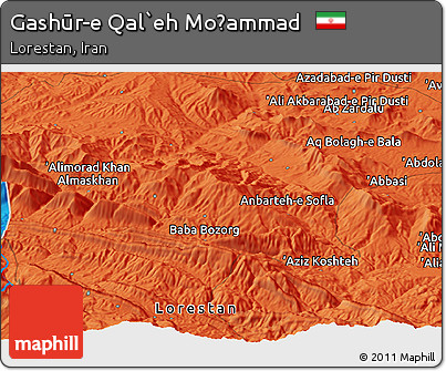 Political Panoramic Map of Gashūr-e Qal`eh Moḩammad