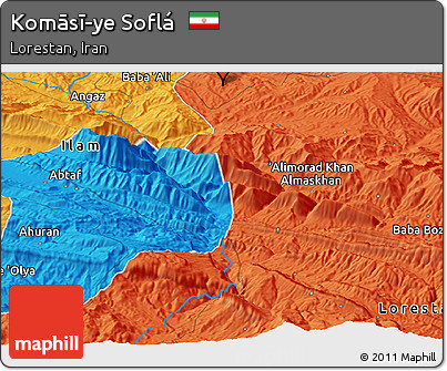 Political Panoramic Map of Komāsī-ye Soflá