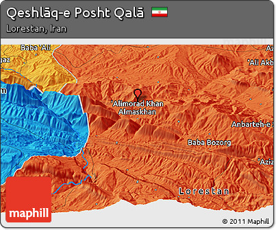 Political Panoramic Map of Qeshlāq-e Posht Qalā