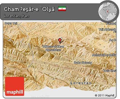 Satellite Panoramic Map of Cham Ḩeşār-e `Olyā