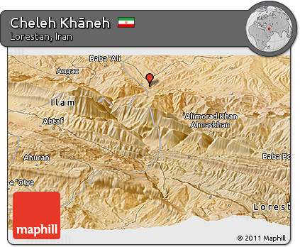 Satellite Panoramic Map of Cheleh Khāneh