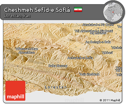 Satellite Panoramic Map of Cheshmeh Sefīd-e Soflá