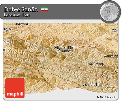 Satellite Panoramic Map of Deh-e Sanān