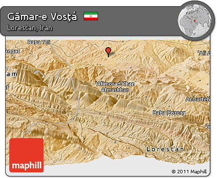 Satellite Panoramic Map of Gāmar-e Vosţá