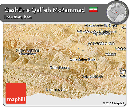 Satellite Panoramic Map of Gashūr-e Qal`eh Moḩammad