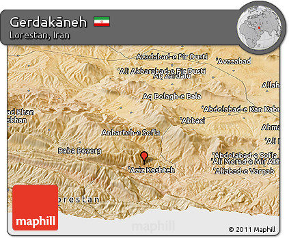 Satellite Panoramic Map of Gerdakāneh