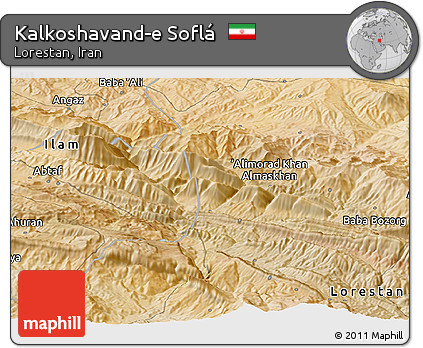 Satellite Panoramic Map of Kalkoshavand-e Soflá