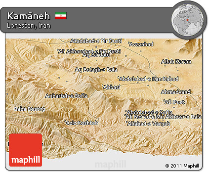 Satellite Panoramic Map of Kamāneh
