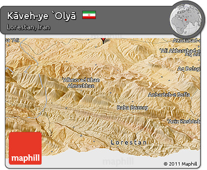Satellite Panoramic Map of Kāveh-ye `Olyā