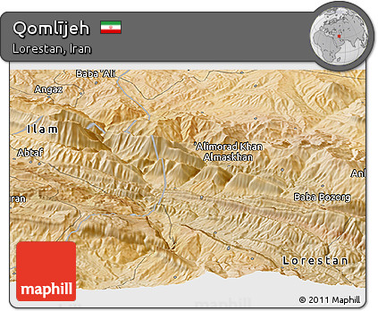 Satellite Panoramic Map of Qomlījeh