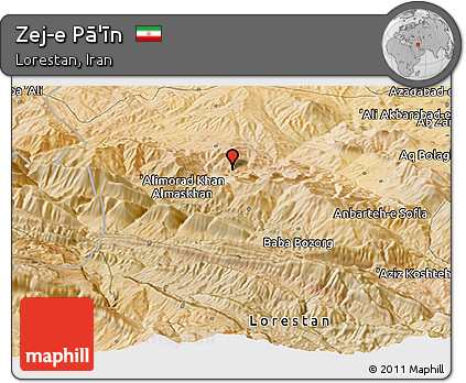 Satellite Panoramic Map of Zej-e Pā'īn