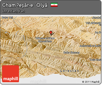 Satellite Panoramic Map of Cham Ḩeşār-e `Olyā