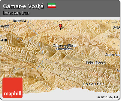 Satellite Panoramic Map of Gāmar-e Vosţá