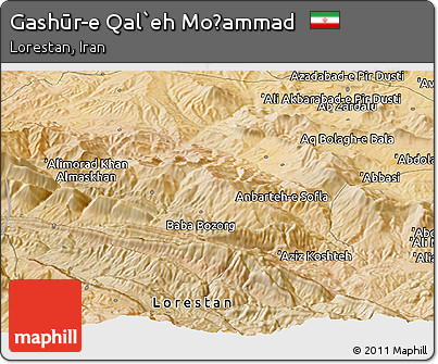 Satellite Panoramic Map of Gashūr-e Qal`eh Moḩammad