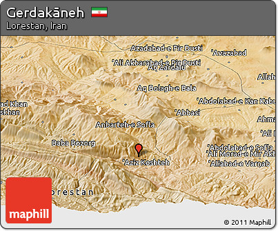 Satellite Panoramic Map of Gerdakāneh