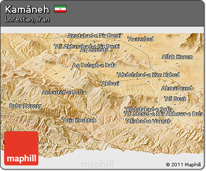 Satellite Panoramic Map of Kamāneh