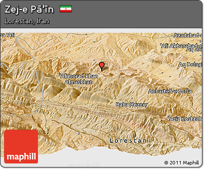 Satellite Panoramic Map of Zej-e Pā'īn