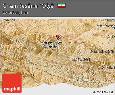 Satellite Panoramic Map of Cham Ḩeşār-e `Olyā