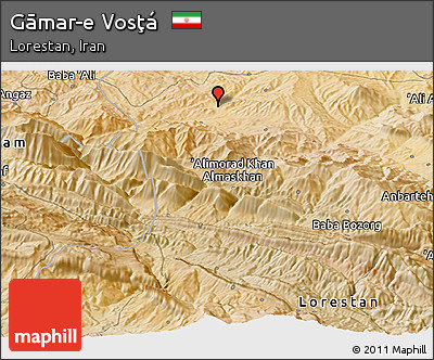 Satellite Panoramic Map of Gāmar-e Vosţá