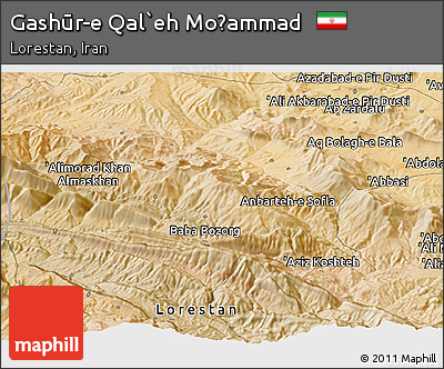Satellite Panoramic Map of Gashūr-e Qal`eh Moḩammad