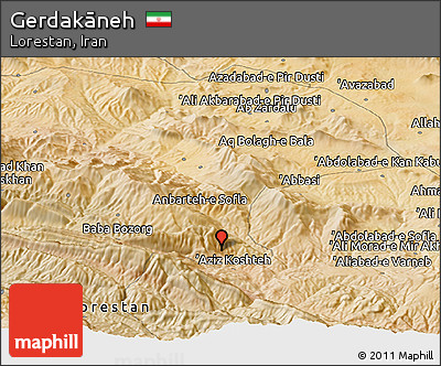 Satellite Panoramic Map of Gerdakāneh