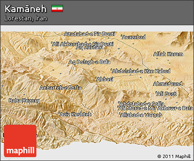 Satellite Panoramic Map of Kamāneh