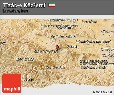 Satellite Panoramic Map of Tīzāb-e Kāz̧emī