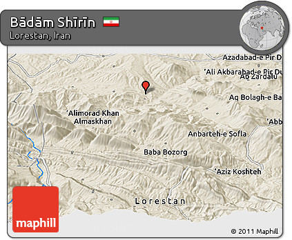 Shaded Relief Panoramic Map of Bādām Shīrīn