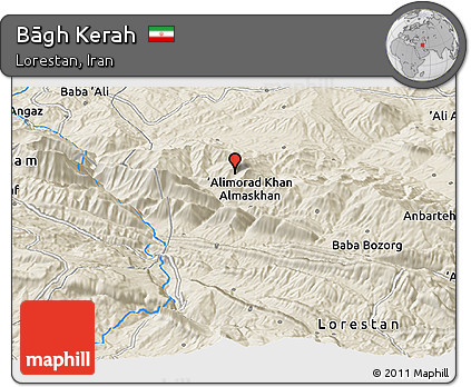 Shaded Relief Panoramic Map of Bāgh Kerah