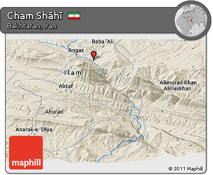 Shaded Relief Panoramic Map of Cham Shāhī