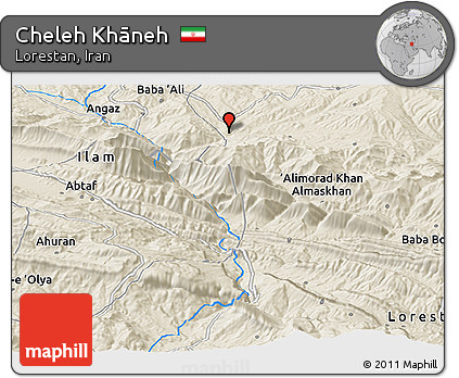 Shaded Relief Panoramic Map of Cheleh Khāneh