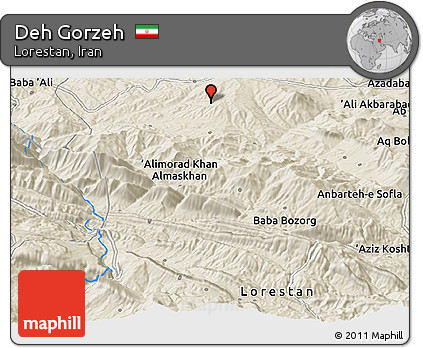 Shaded Relief Panoramic Map of Deh Gorzeh