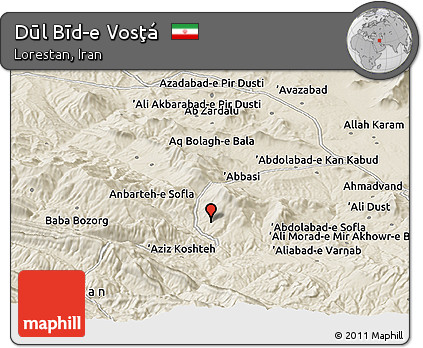 Shaded Relief Panoramic Map of Dūl Bīd-e Vosţá