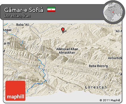 Shaded Relief Panoramic Map of Gāmar-e Soflá