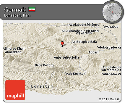 Shaded Relief Panoramic Map of Garmak