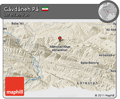Shaded Relief Panoramic Map of Gāvdāneh Pā
