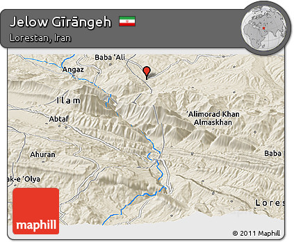 Shaded Relief Panoramic Map of Jelow Gīrāngeh