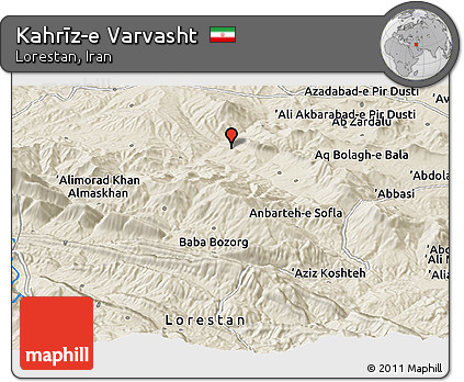 Shaded Relief Panoramic Map of Kahrīz-e Varvasht