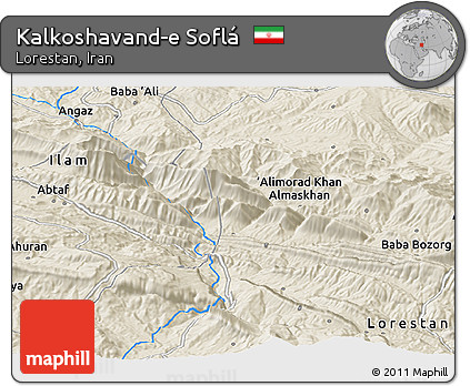 Shaded Relief Panoramic Map of Kalkoshavand-e Soflá