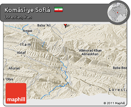 Shaded Relief Panoramic Map of Komāsī-ye Soflá