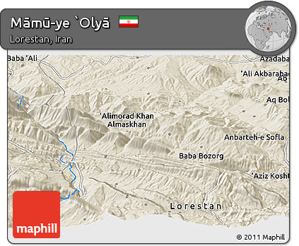 Shaded Relief Panoramic Map of Māmū-ye `Olyā