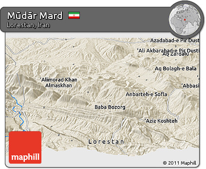 Shaded Relief Panoramic Map of Mūdār Mard