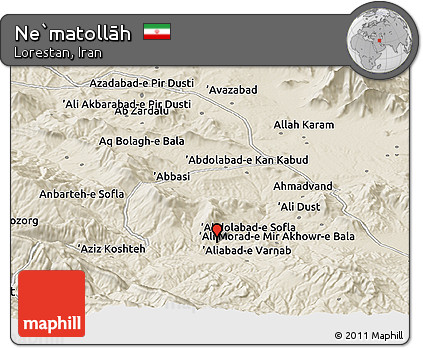 Shaded Relief Panoramic Map of Ne`matollāh
