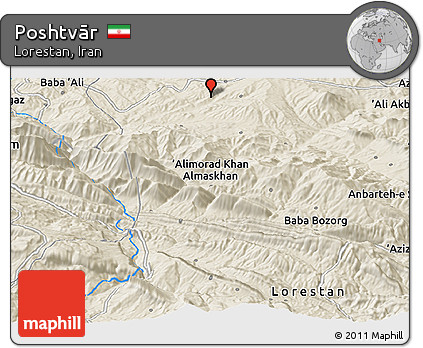 Shaded Relief Panoramic Map of Poshtvār
